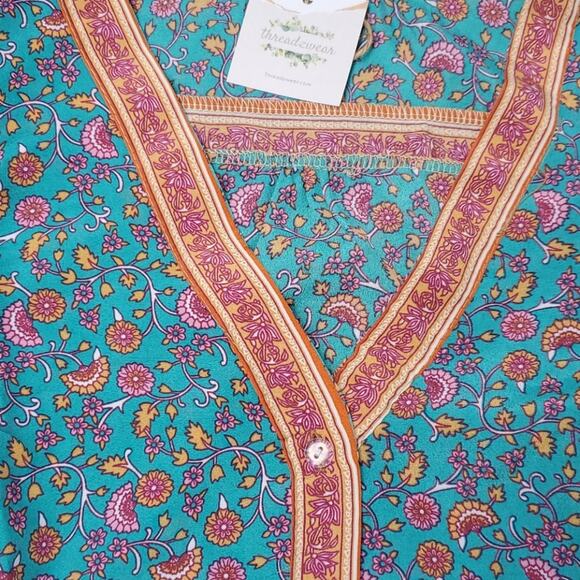 Button up lightweight tiered midi cover up dress colorblock floral multicolor - Picture 10 of 16